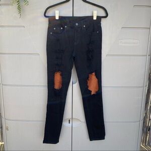 CARMAR stretch denim mid rise slim distressed leather patch  festival jeans 26